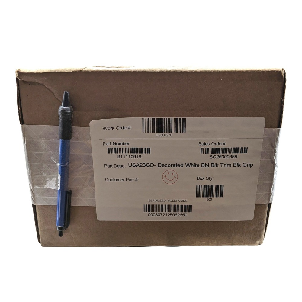 Bulk Case 500 Retractable Ballpoint Pens Black Ink Blue Barrel Misprint W Logo